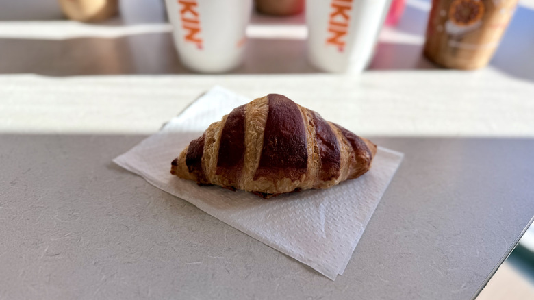 Raspberry Striped Croissant on a napkin on table