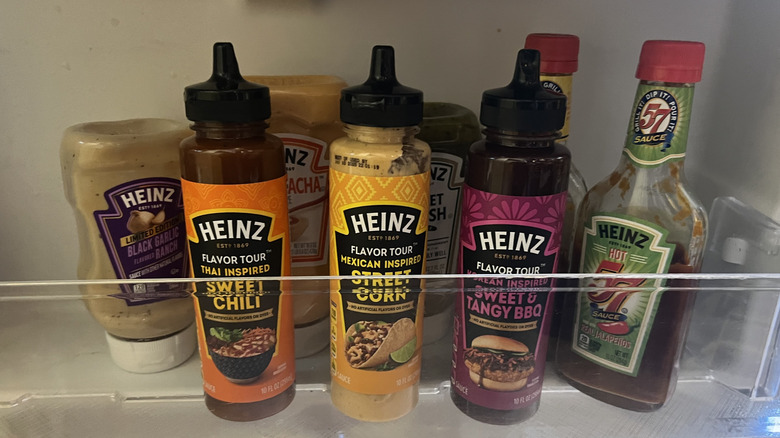 Heinz Flavor Tour bottles in fridge