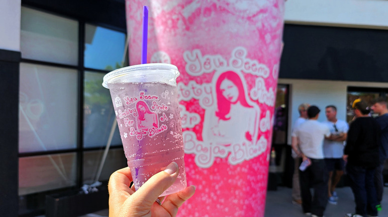 Hand holding Pretty Pink Baja Blast
