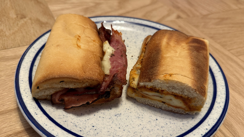 two halves of each Toasted Pizza Sandwiches