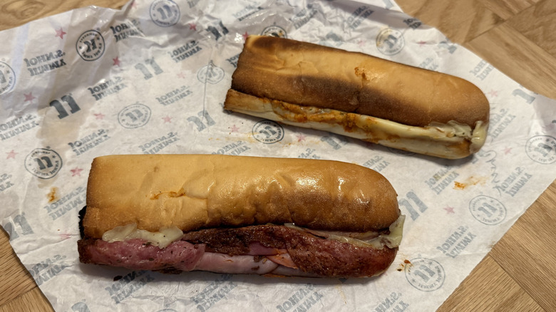 two Toasted Pizza Sandwiches lying side by side