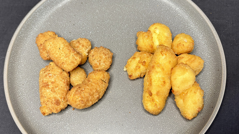 small piles of KFC and Culver's cheese curds on plate