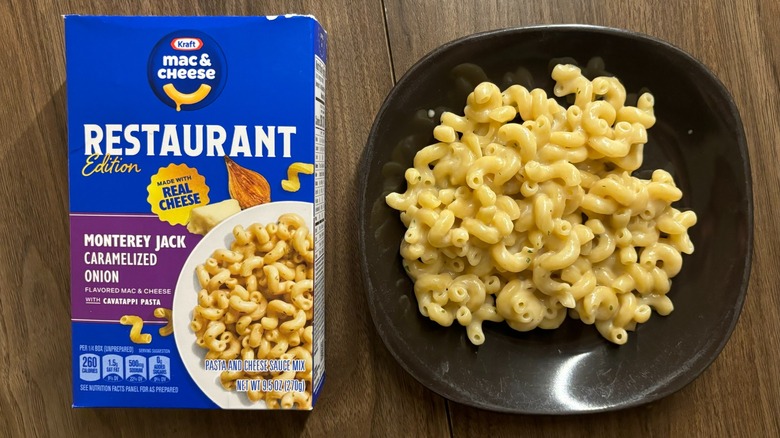Kraft Mac & Cheese Restaurant Edition Monterey Jack Caramelized Onion box and pasta