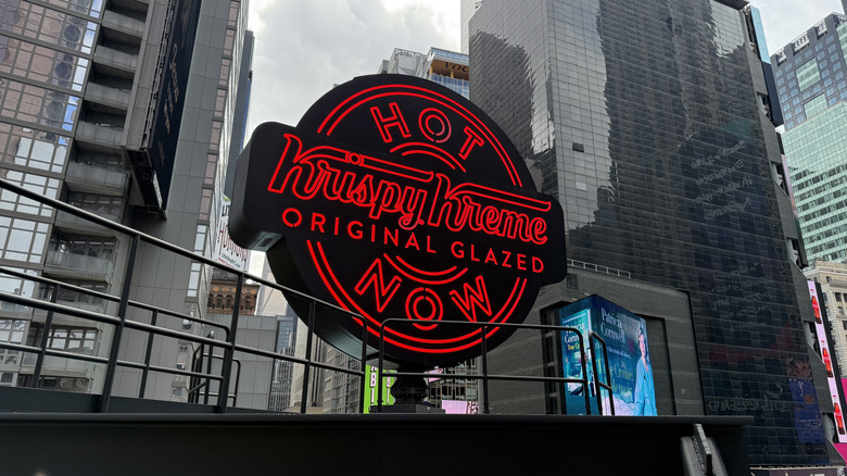 Krispy Kreme neon sign above its Times Square location