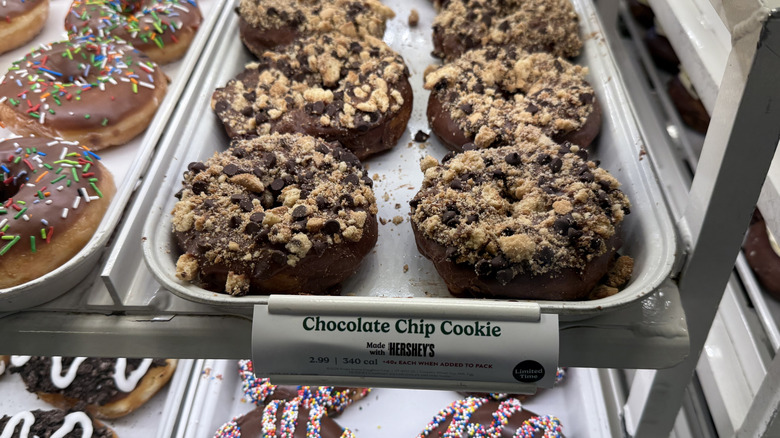 Rack of Chocolate Chip Cookie Doughnuts