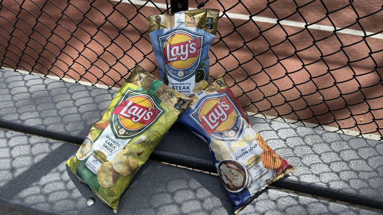 Bags of Lay's World Cup Globally Inspired Flavors on a bench