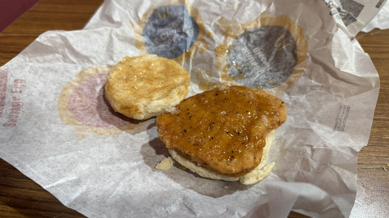 open-faced McDonald's McChicken Biscuit sandwich