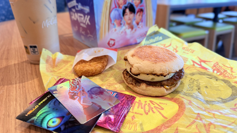Spicy Sausage McMuffin sandwich on table