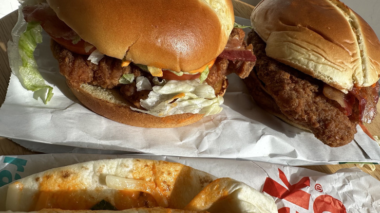 Two of McDonald's buffalo ranch McChicken sandwiches and snack wrap