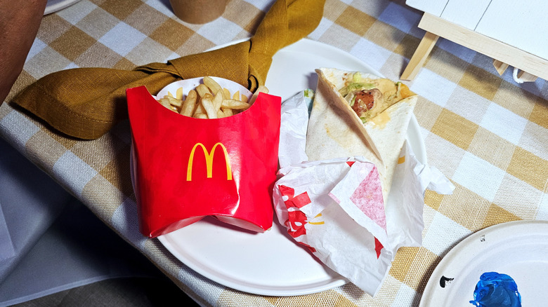 The snack wrap and a carton of fries
