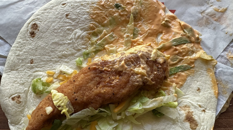 McDonald's Spicy Snack Wrap opened up on wrapper