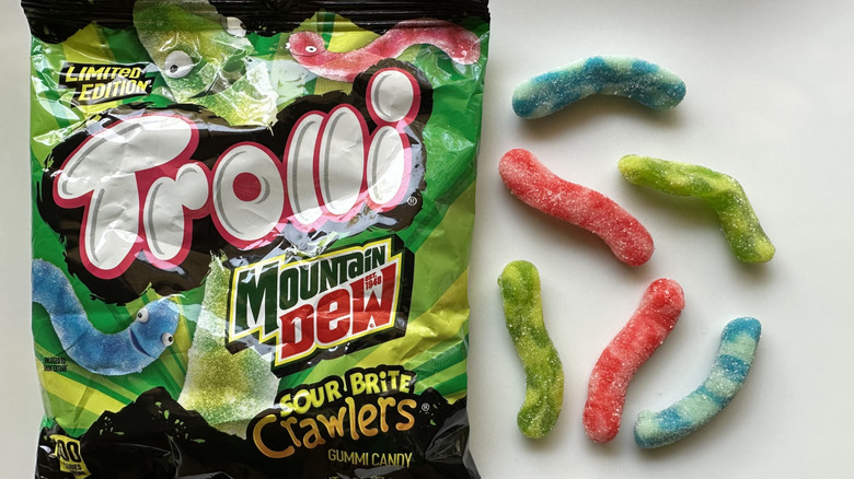 Trolli Mountain Dew Sour Brite Crawlers with bag