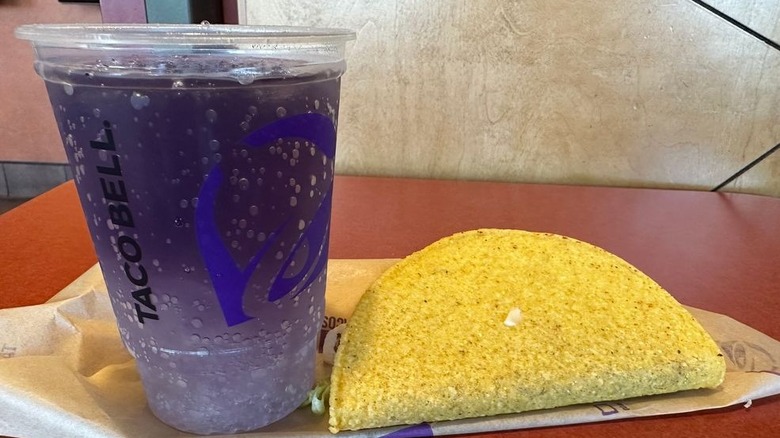 Mountain Dew Baja Midnight and taco