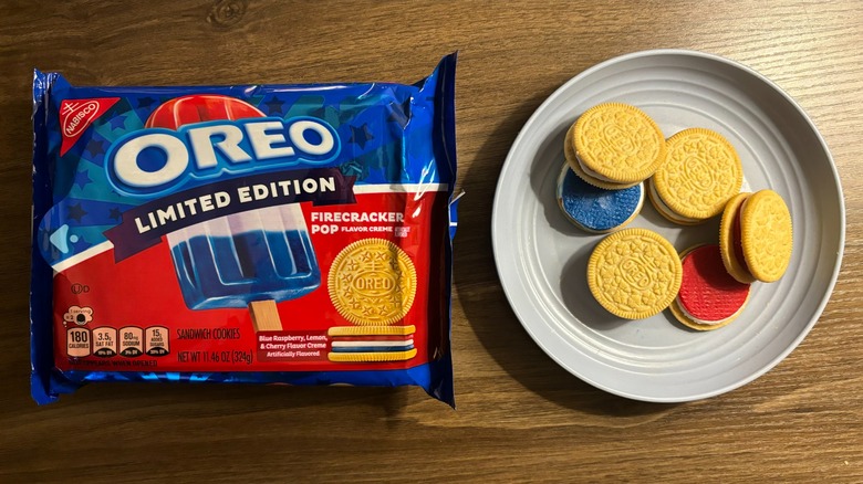 Oreo Firecracker Pop Cookies package and cookies on plate