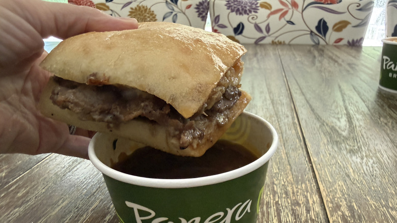 Panera French Ciabatta Dipper with au jus on wooden table