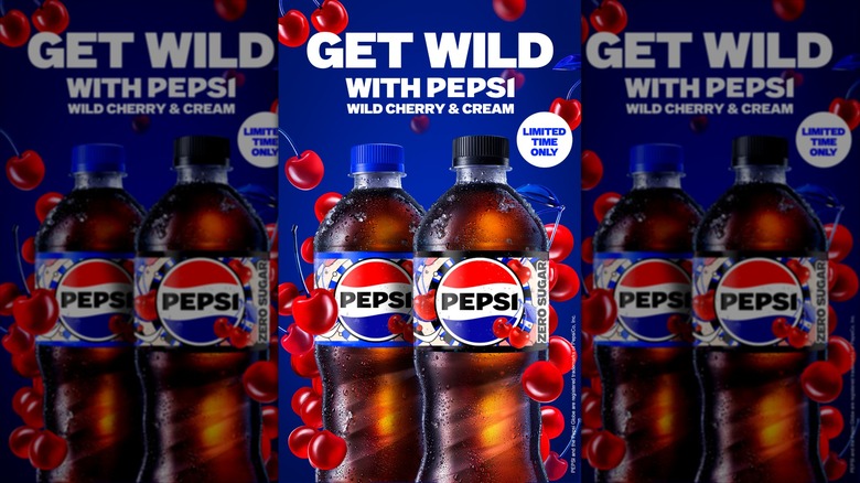 a bottle of Pepsi Wilde Cherry & Cream full and zero-sugar