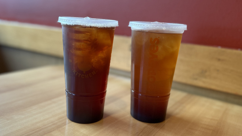 Two Blueberry Iced Tea drinks by Popeyes