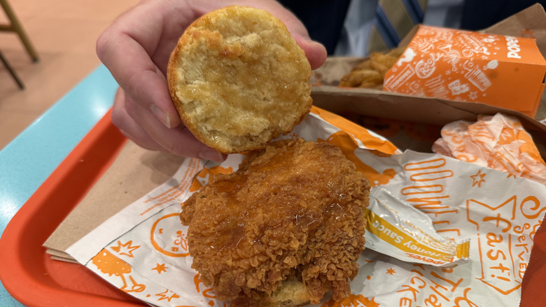 open faced Honey Chicken Biscuit Sandwich