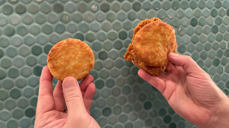 a normal biscuit held up to its bigger brother biscuit