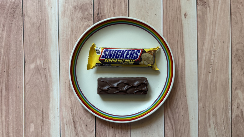 Snickers Banana Nut Bread cut in half