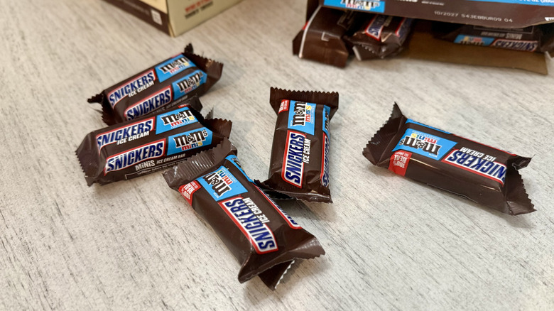 Snickers M&M minis on table