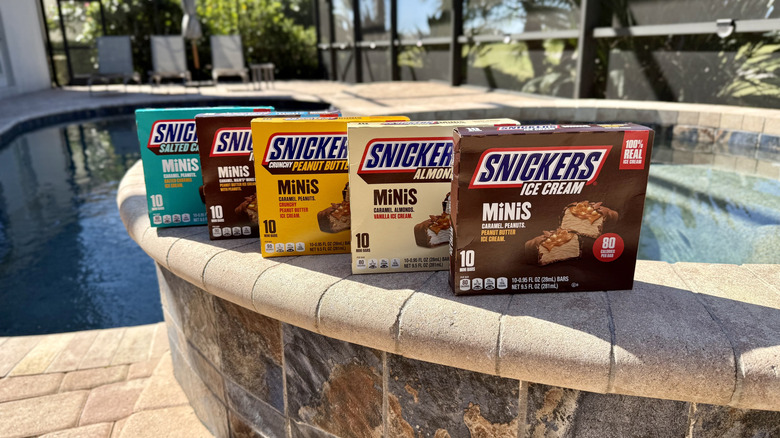 Collection of Snickers Ice Cream Minis by the pool