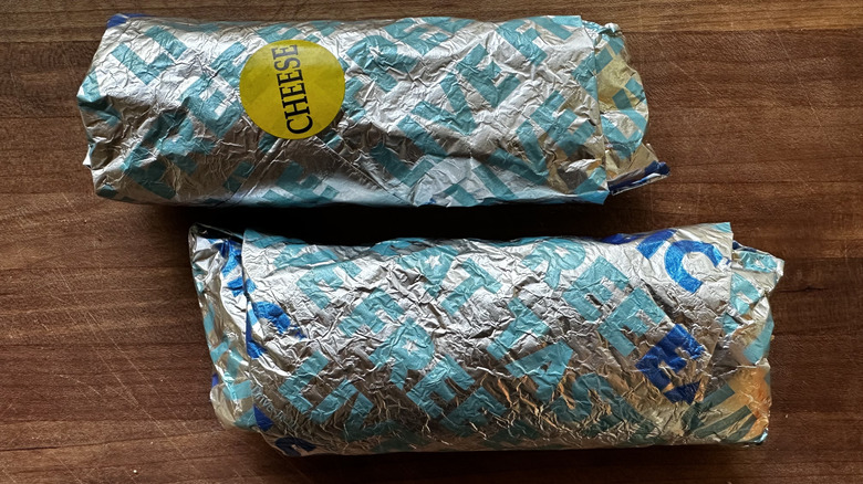 Sonic Crispy Tender Wraps wrapped in foil on board
