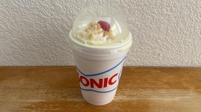 Sonic Banana Pudding Shake on wooden table