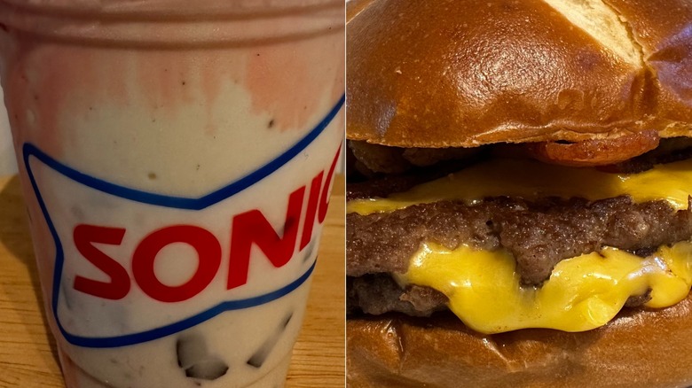 Sonic's Pretzel Bacon Double Sonic Smasher and Peppermint Brownie Bark Shake