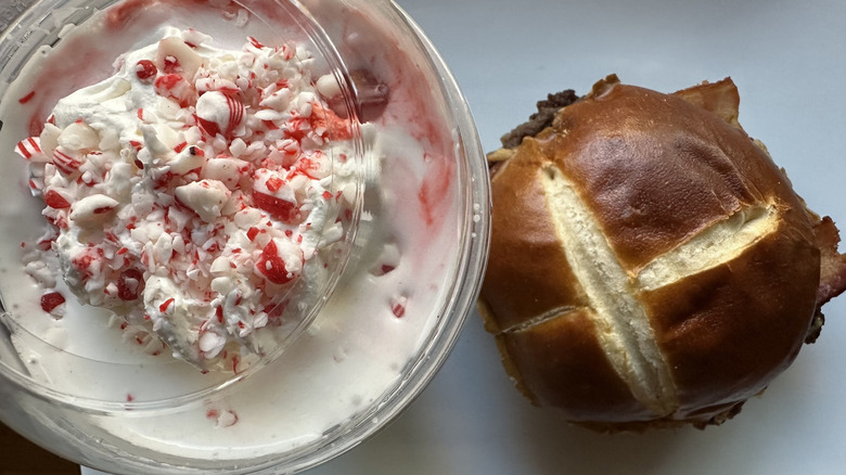 Sonic's Pretzel Bacon Double Sonic Smasher and Peppermint Brownie Bark Shake