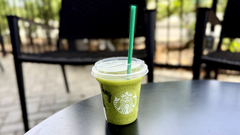 Blended Matcha Lemonade on a table