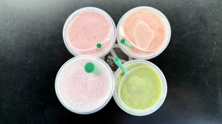 Tops of blended Starbucks drinks