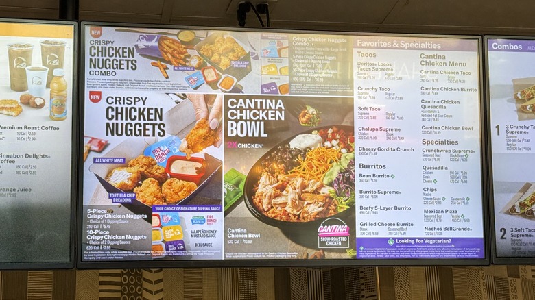 Taco Bell menu screen