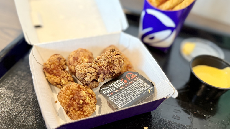 Taco Bell nuggets with Mike's Hot Honey Diablo Sauce