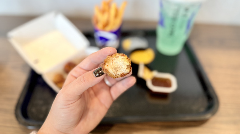 Taco Bell chicken nugget after bite