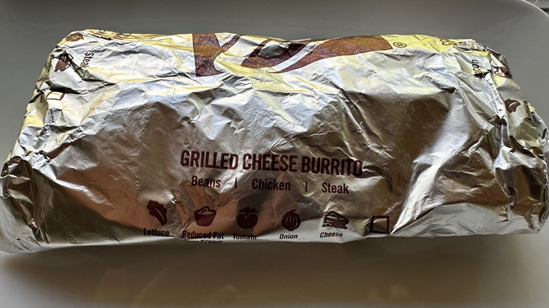 Taco Bell Flamin' Hot Grilled Cheese Burrito in wrapper