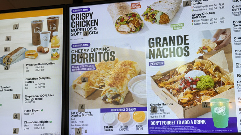 Taco Bell menu screen