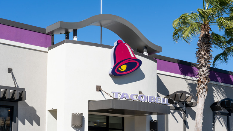 Taco Bell restaurant exterior and palm tree