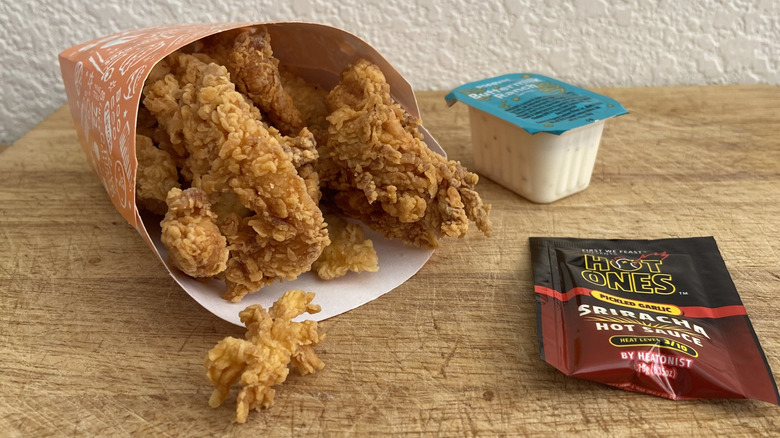 the Chicken Dippers with ranch and sriracha sachet