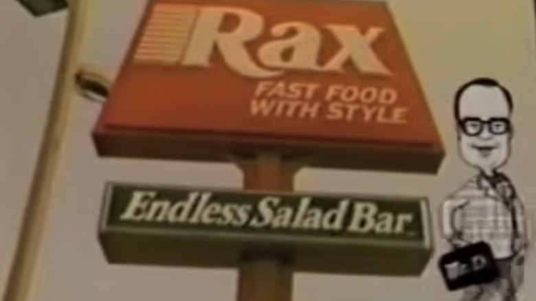 A Rax advertisment featuring the middle-aged salesman mascot Mr. Delicious.