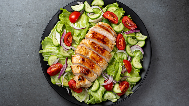grilled chicken salad with iceberg lettuce base