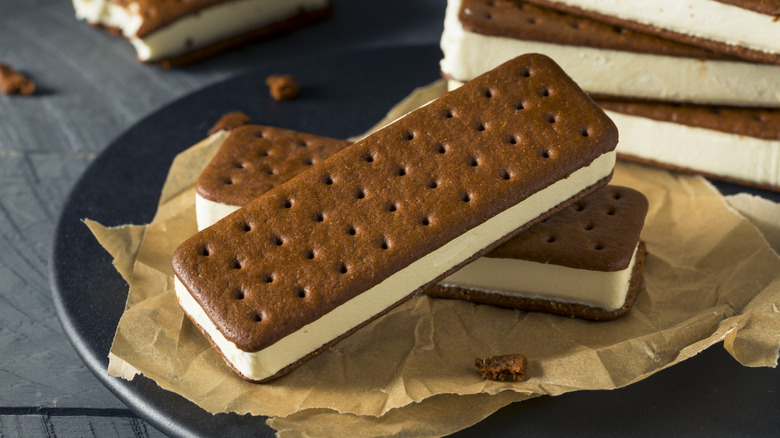 Ice cream sandwiches on parchment paper