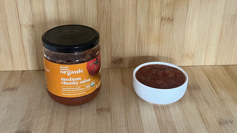 A jar of Good & Gather chunky medium salsa