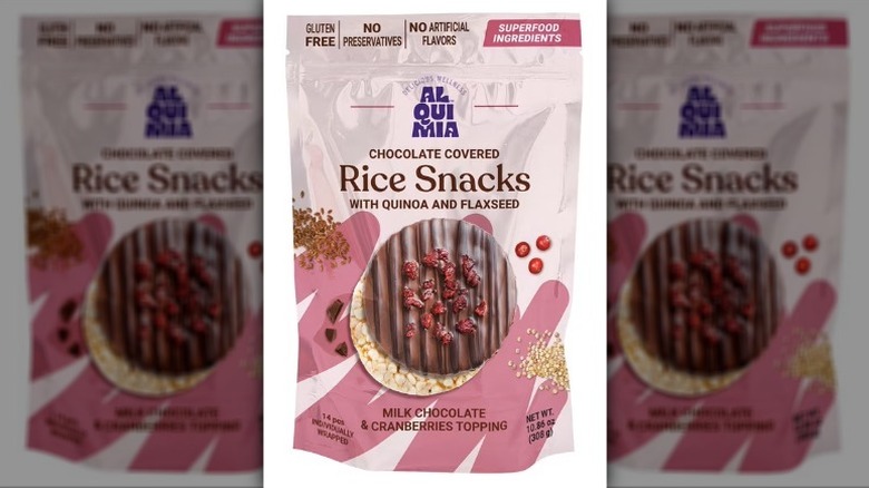 bag of Alquimia chocolate-covered rice snacks