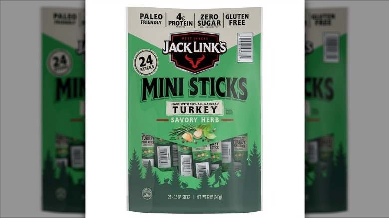 bag of Jack Links savory herb-flavored turkey mini sticks