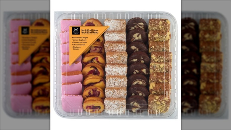 Member's Mark breakfast pastry platter with five different kinds of pastries on a white background.