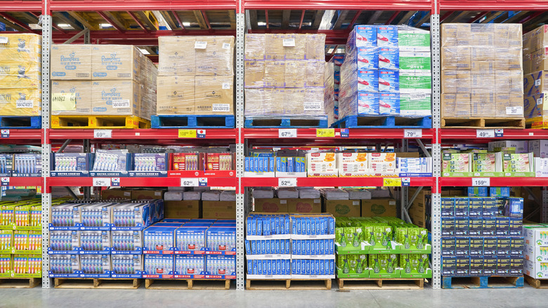 boxes of goods on shelves in Sam's club store