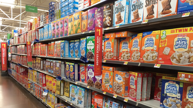 cereal boxes on store shelves in walmart