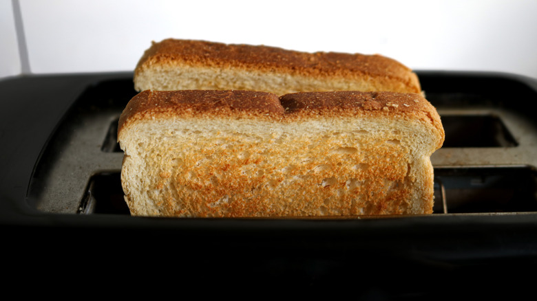 Close up of toast in a toaster