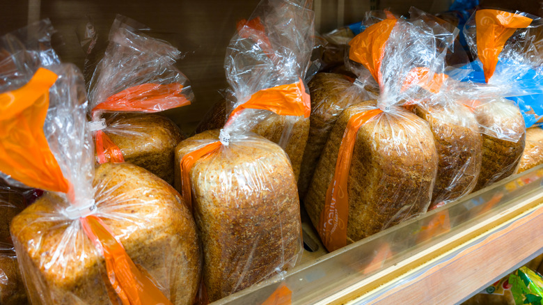 Packaged bread on a store shelf